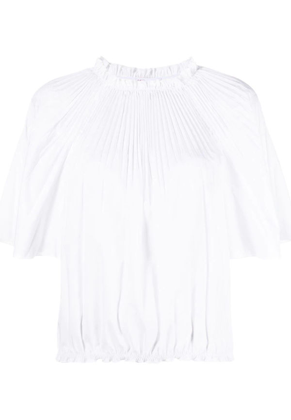RED Valentino plisserad kortärmad blus - Vit