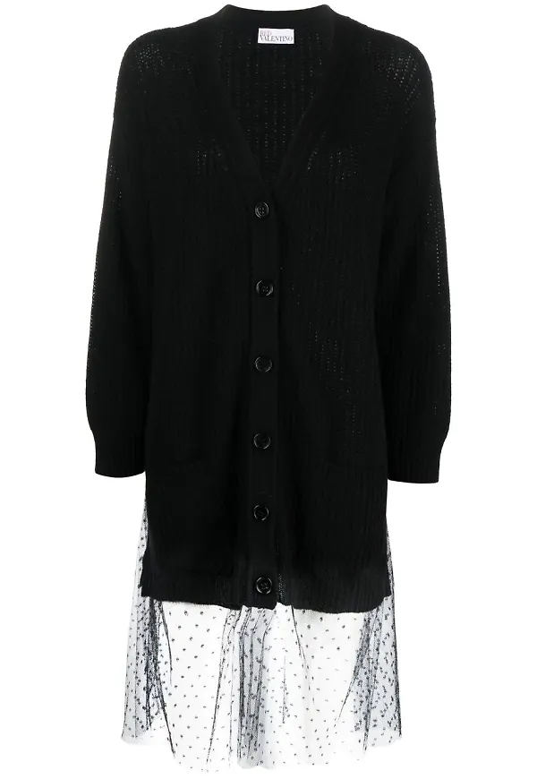 RED Valentino point d'esprit lång kofta - Svart
