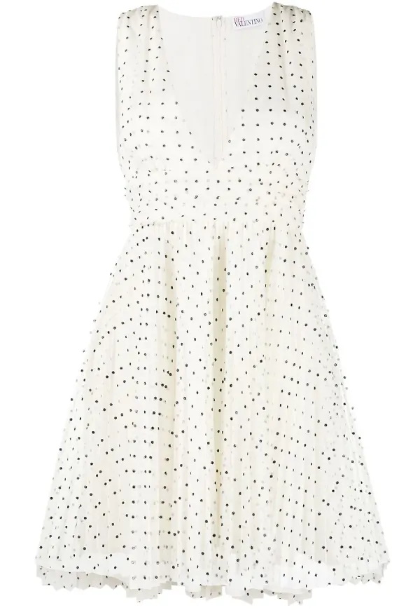 RED Valentino prickig v-ringad miniklänning - Vit