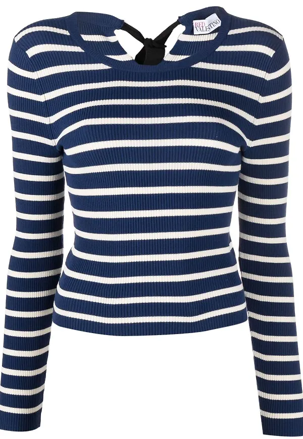 RED Valentino randig stickad topp - Blå