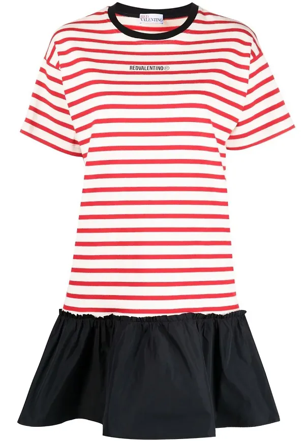 RED Valentino randig t-shirtklänning - Neutral