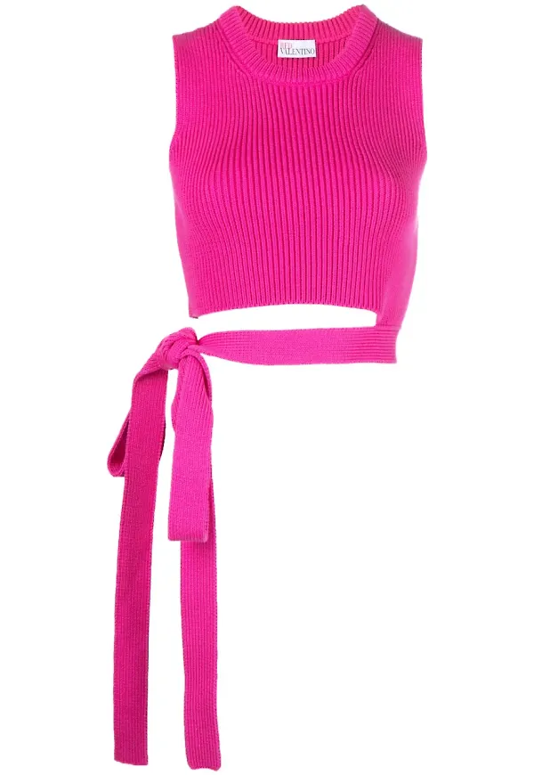 RED Valentino ribbstickad topp med knytning - Rosa