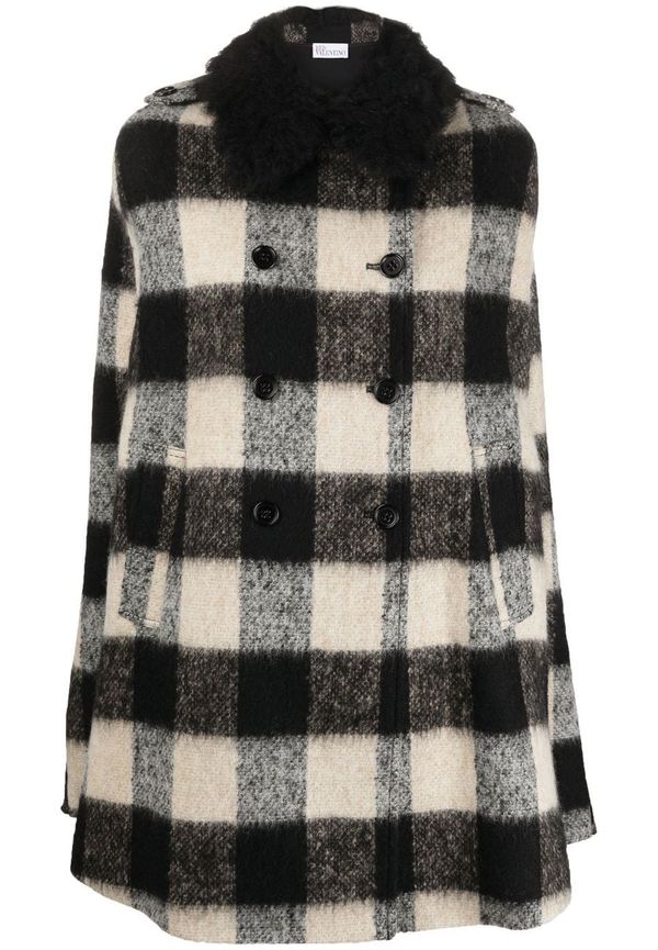 RED Valentino rutig dubbelknäppt kappa - Svart