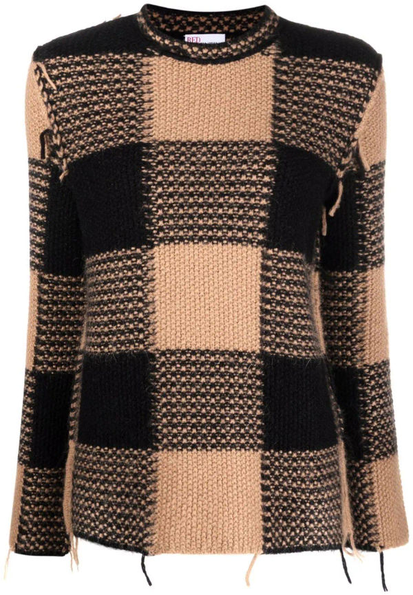 RED Valentino rutig tröja med fransar - Brun
