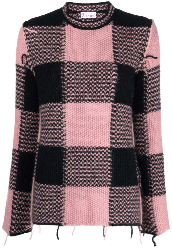RED Valentino rutig tröja med fransar - Rosa