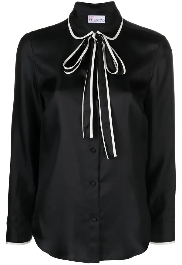 RED Valentino sidenblus med rosett - Svart