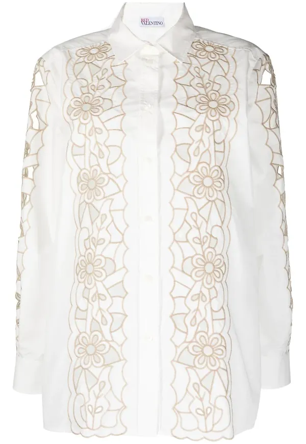 RED Valentino skjorta med blommig brodyr - Vit
