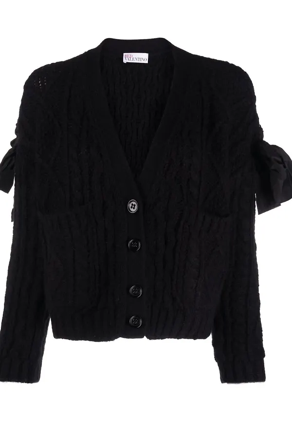 RED Valentino stickad kofta med rosett - Svart