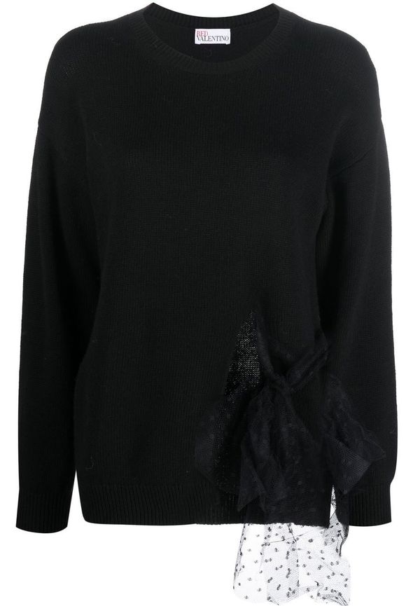 RED Valentino stickad tröja med tylldetalj - Svart