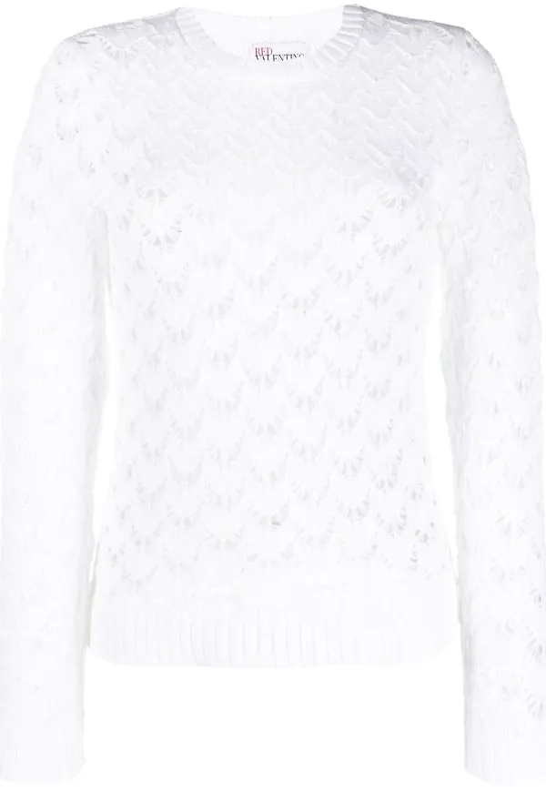 RED Valentino stickad v-ringad tröja - Vit
