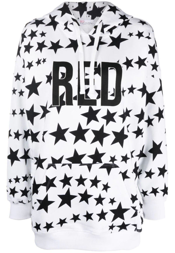 RED Valentino stjärnmönstrad hoodie med dragsko - Vit