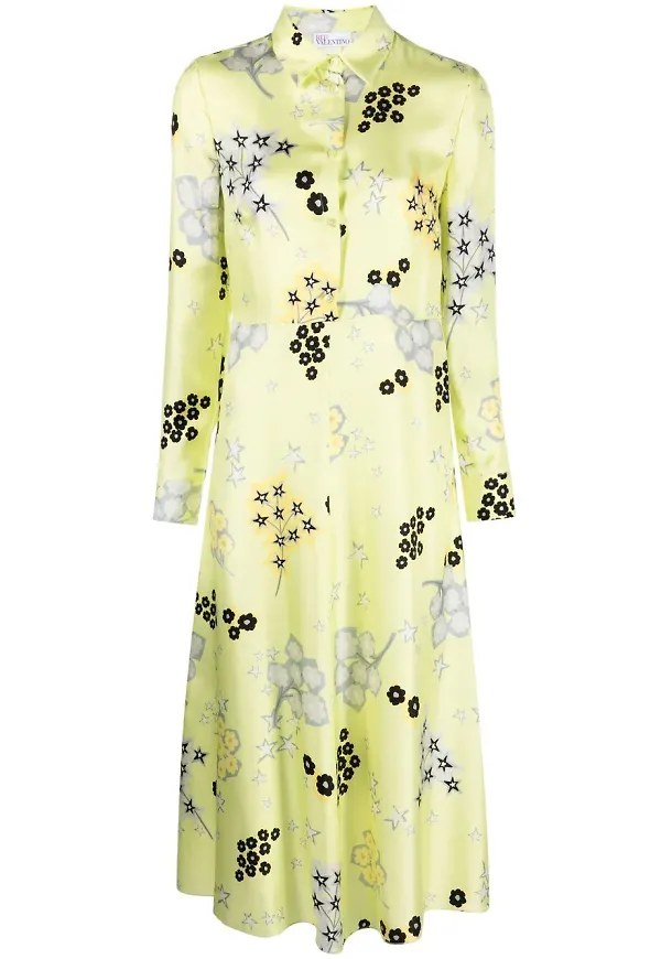 RED Valentino stjärnmönstrad sidenklänning - Grön