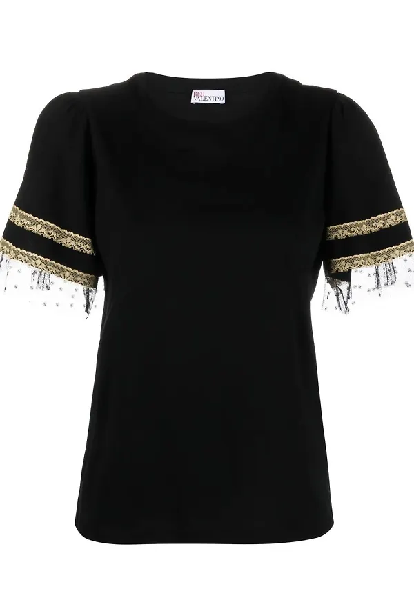 RED Valentino t-shirt med spetsdetalj - Svart