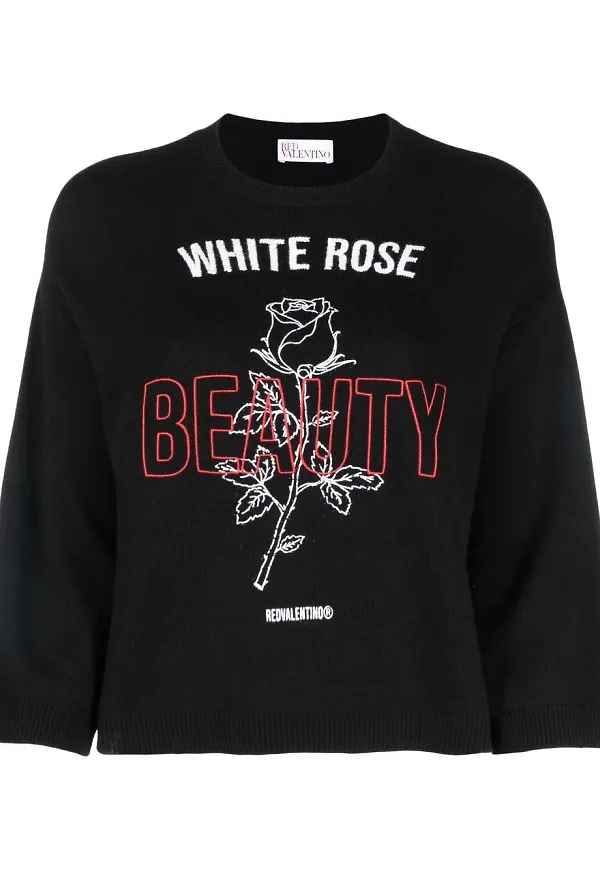 RED Valentino tröja med rosbroderi - Svart