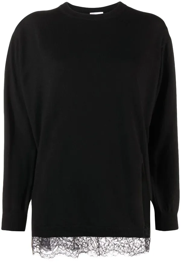 RED Valentino tröja med spetskant - Svart