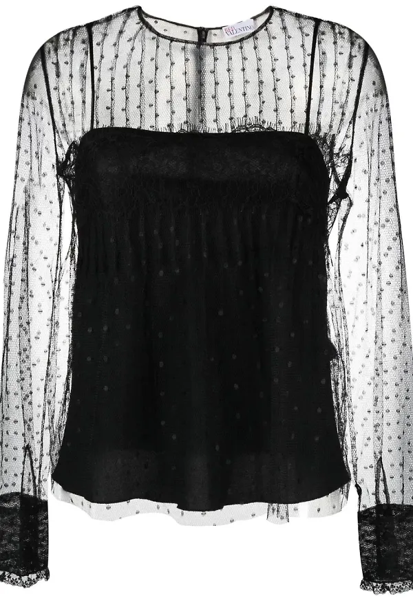 RED Valentino tyllblus med panel - Svart