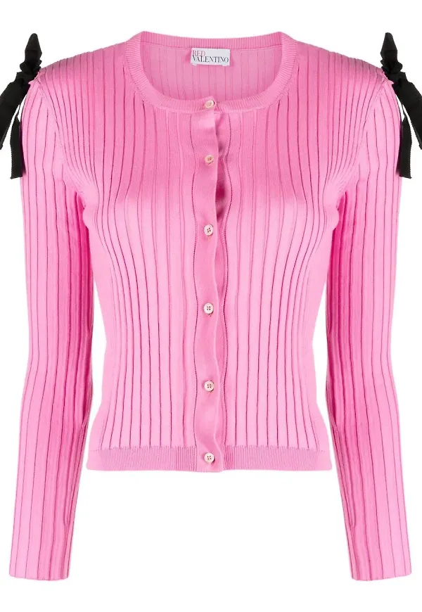 RED Valentino v-ringad kofta med rosett - Rosa