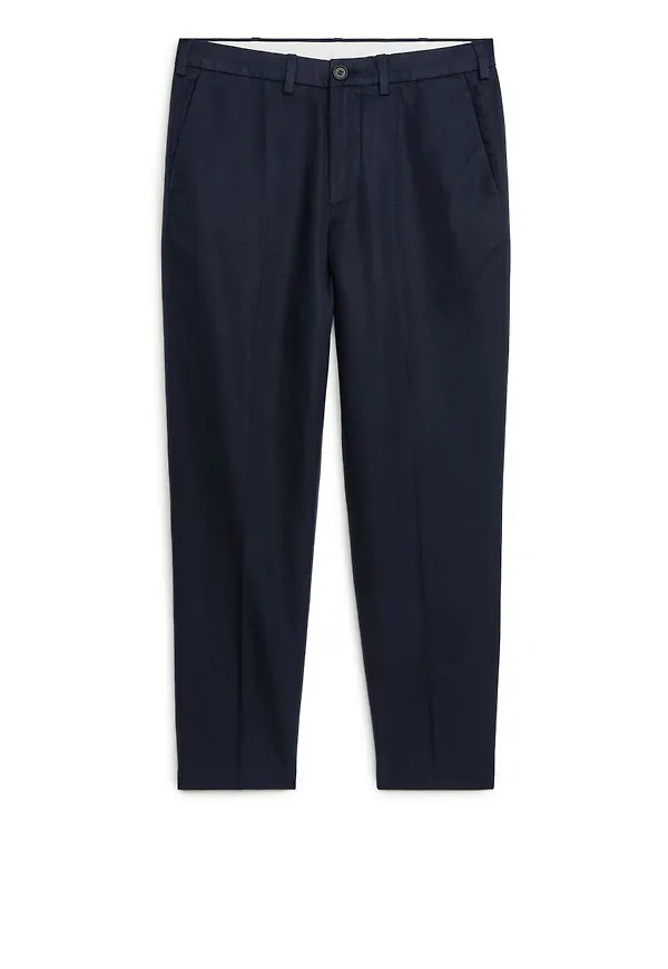 Regular Cropped Cotton-Linen Trousers - Blue
