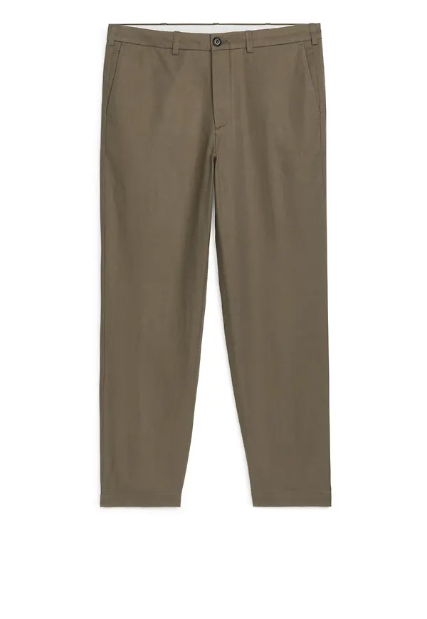 Regular Cropped Cotton-Linen Trousers - Green