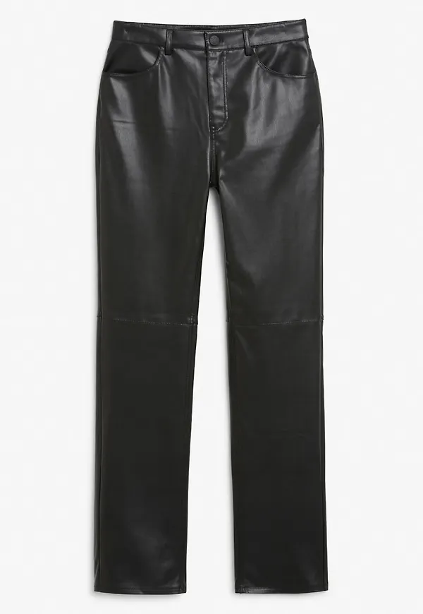 Regular waist faux leather trousers - Black