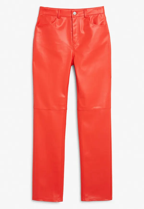 Regular waist faux leather trousers - Red