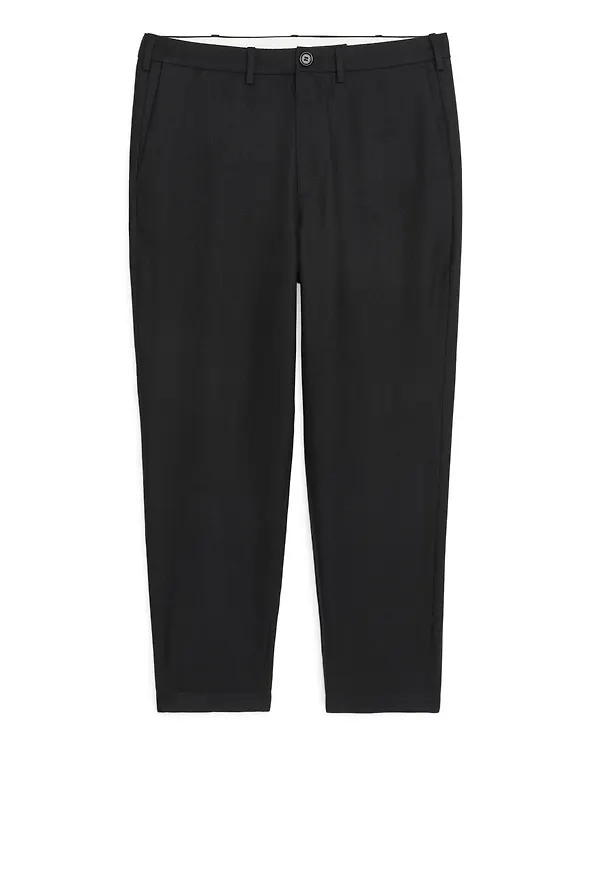 Regular Washed Wool Trousers - Black