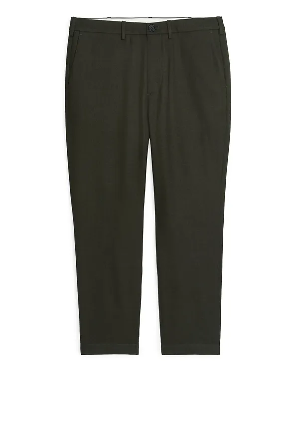Regular Washed Wool Trousers - Green