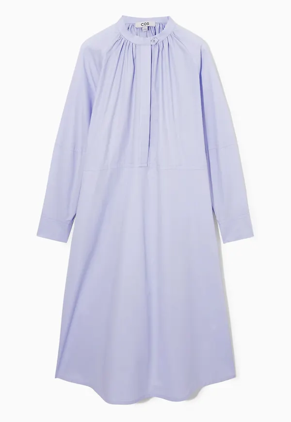 RELAXED-FIT GATHERED MIDI SHIRT DRESS