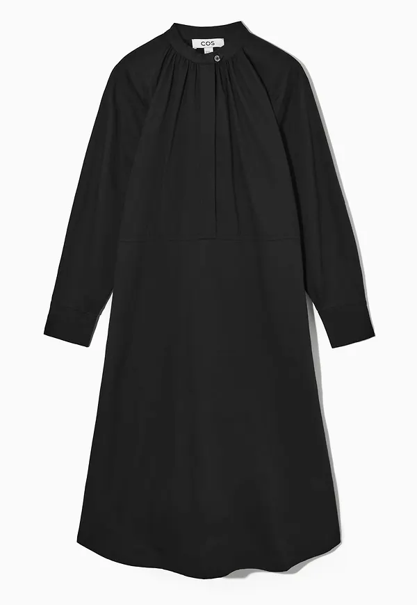 RELAXED-FIT GATHERED MIDI SHIRT DRESS