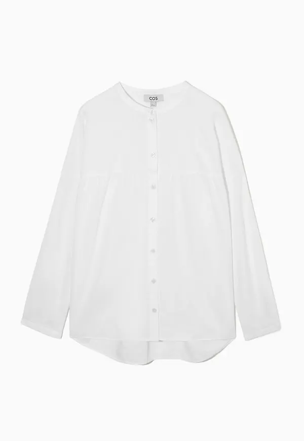 RELAXED-FIT GRANDAD-COLLAR LINEN SHIRT
