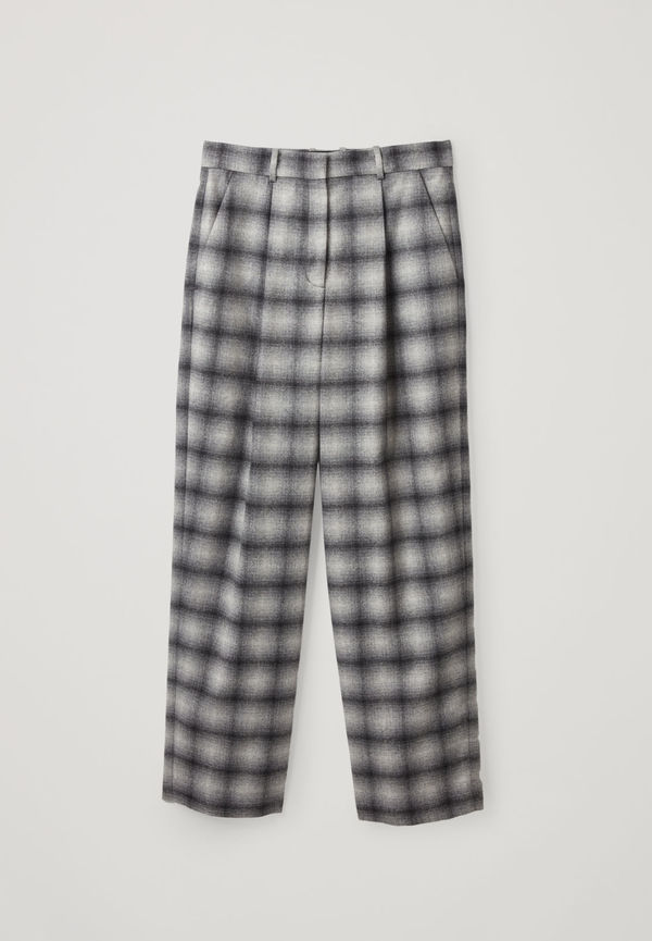 RELAXED CHECKED RECYCLED WOOL TROUSERS