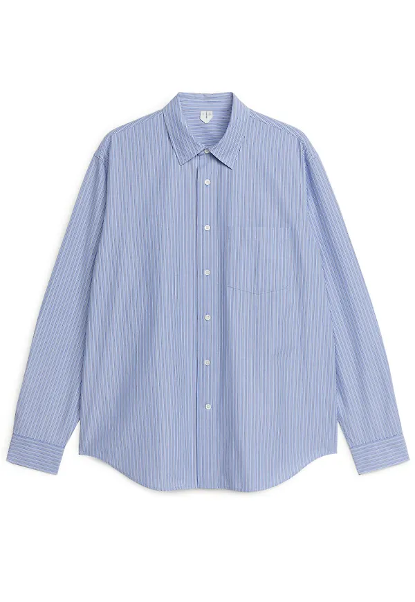 Relaxed Cotton Poplin Shirt - Blue