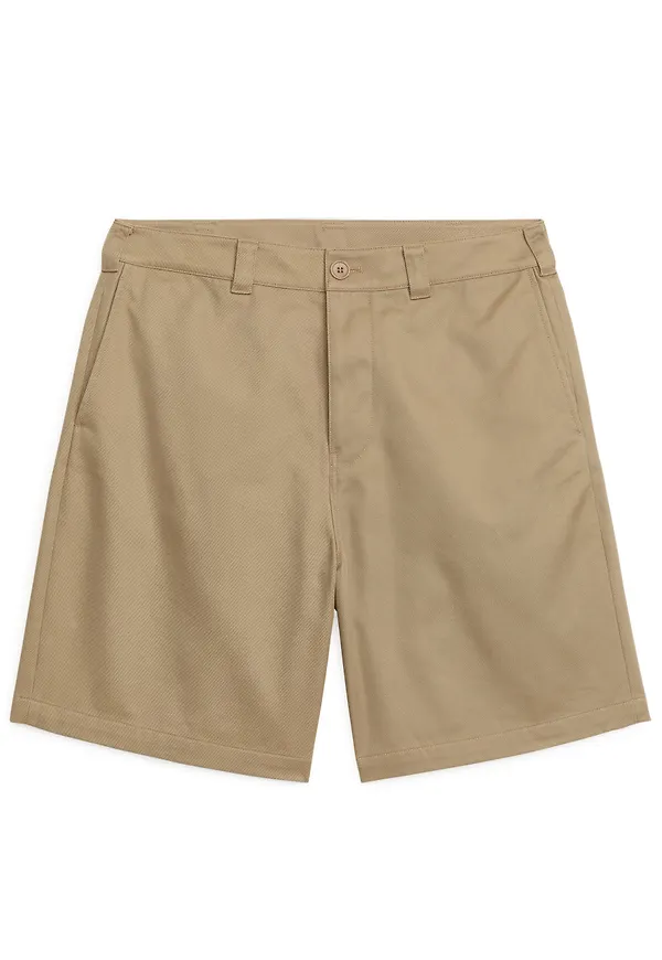 Relaxed Cotton Twill Shorts - Beige