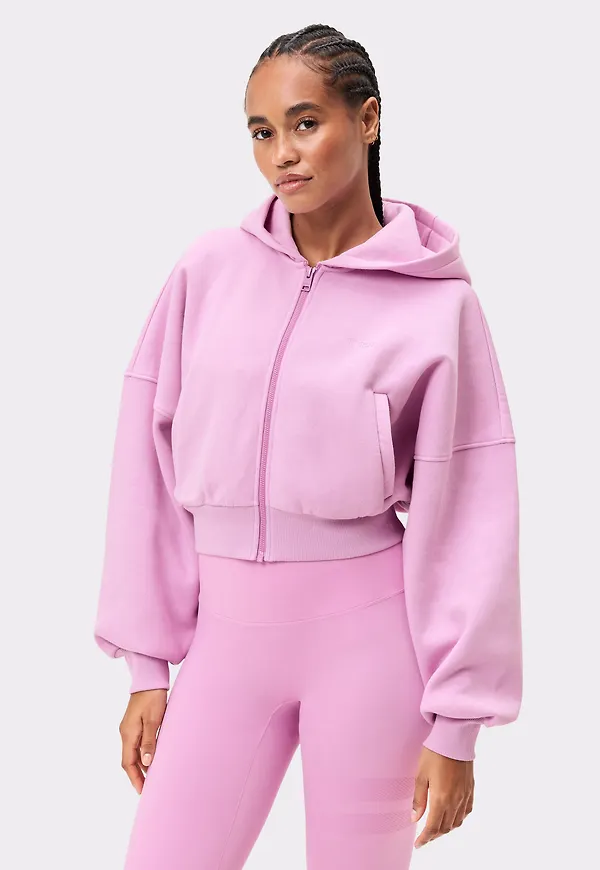Relaxed Cropped Full Zip Hoodie