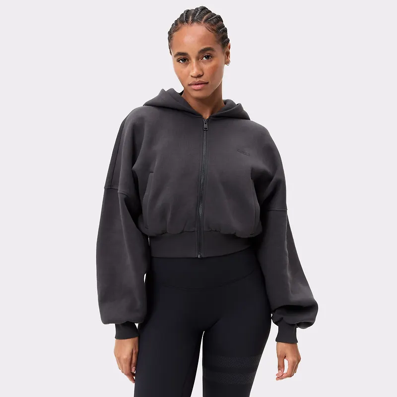 Relaxed Cropped Full Zip Hoodie