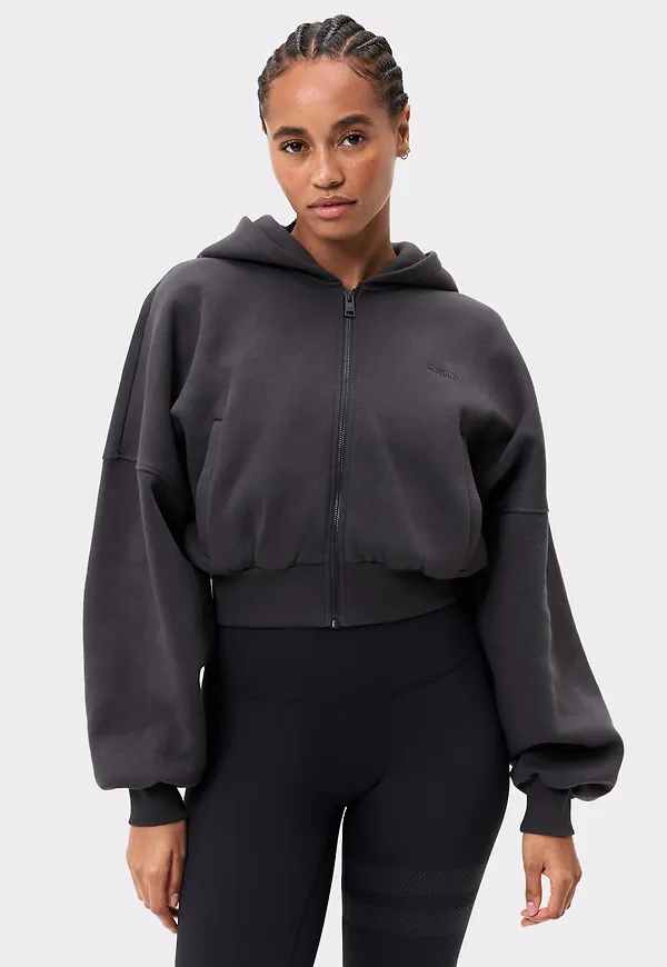 Relaxed Cropped Full Zip Hoodie