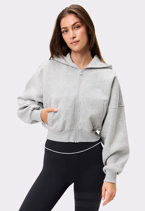 Relaxed Cropped Full Zip Hoodie