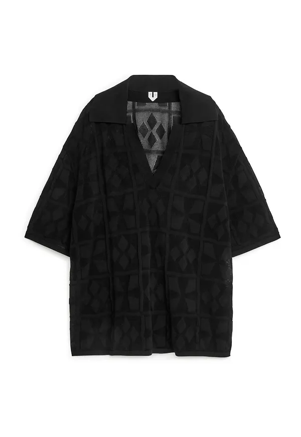 Relaxed Lace-Knit Tunic - Black