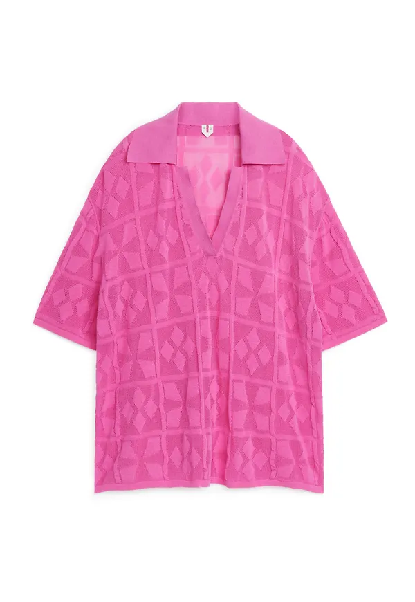 Relaxed Lace-Knit Tunic - Pink