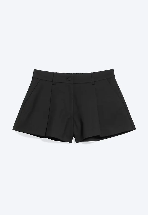 Relaxed Pleated Mini Suiting Shorts