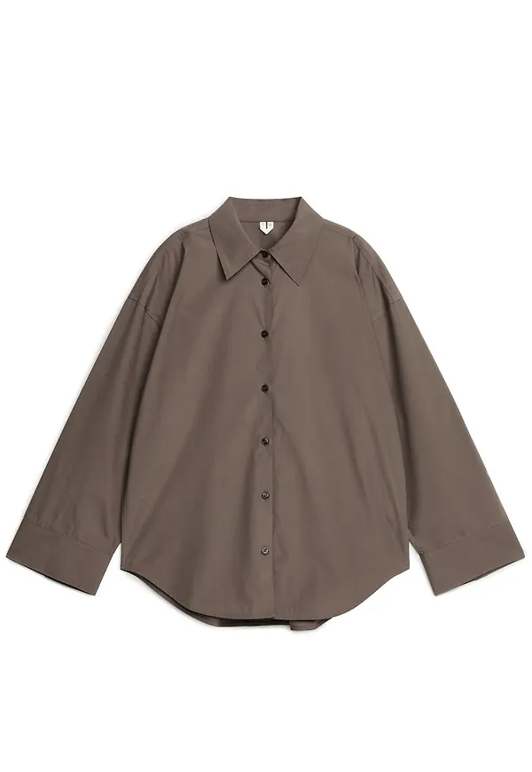Relaxed Poplin Shirt - Beige