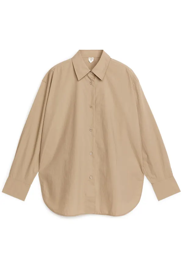 Relaxed Poplin Shirt - Beige