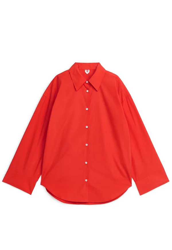Relaxed Poplin Shirt - Red