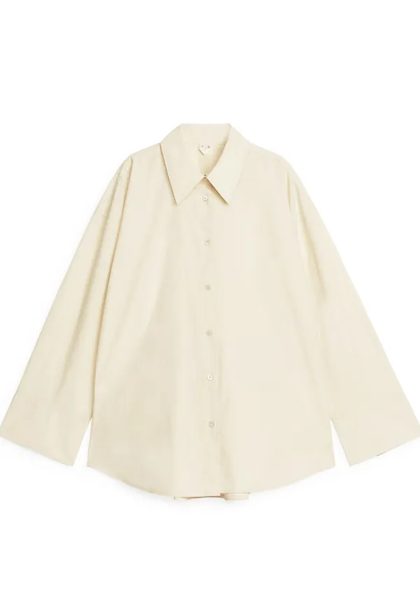 Relaxed Poplin Shirt - Beige