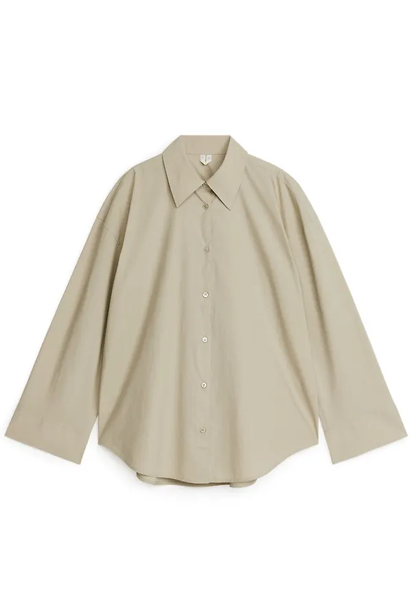 Relaxed Poplin Shirt - Beige