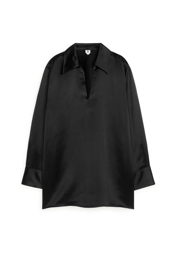 Relaxed Satin Tunic - Black