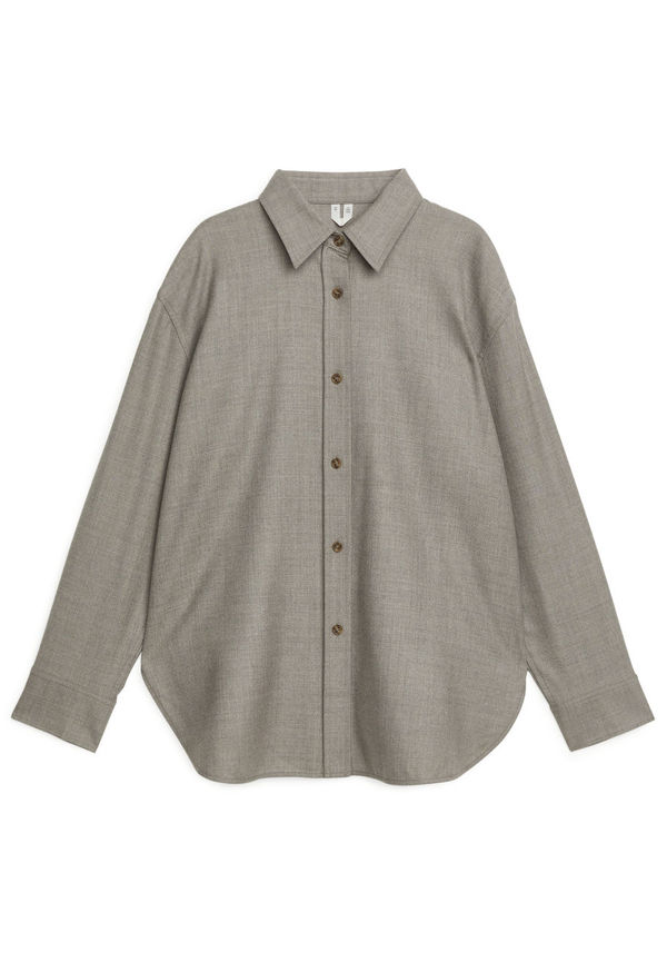Relaxed Wool Flannel Shirt - Beige