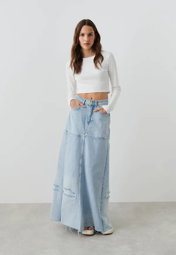 Remade denim skirt