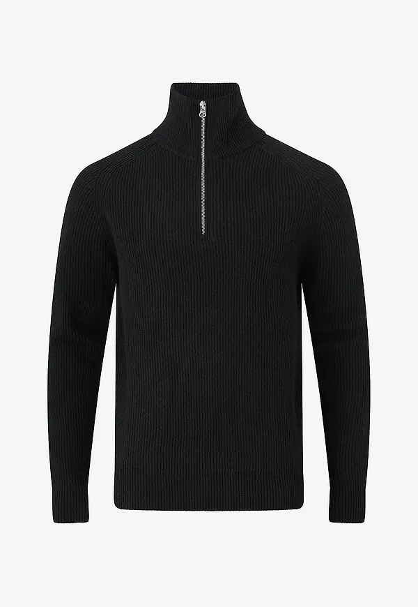 Resteröds - Tröja Liam Knit Zipper Pullover - Svart