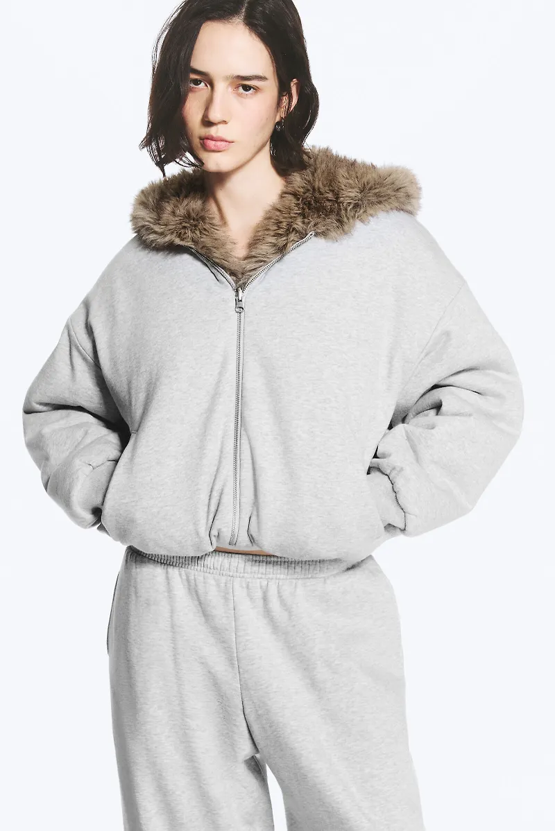 Reversible Faux Fur Zip Hoodie